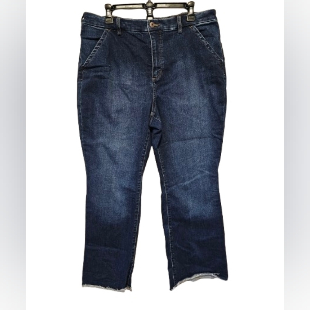 Duluth Trading Dark Blue Denim Raw Hem Jeans Women's 16 x 31